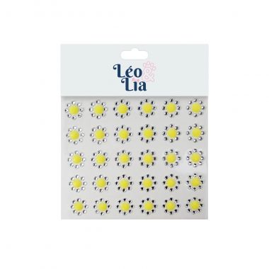 Adesivo Flor Strass Amarelo 30 Un	