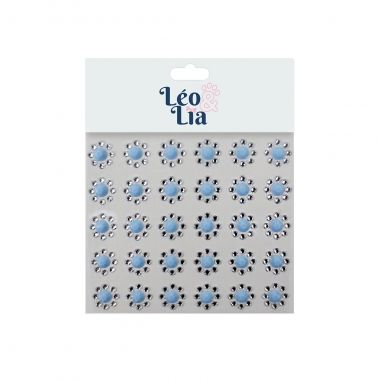 Adesivo Flor Strass Azul 30 Un	
